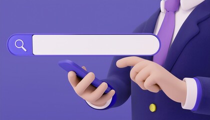 A digital illustration of a businessperson using a smartphone to search online, showcasing modern technology and communication.