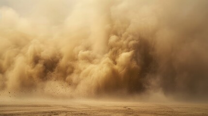 Intense dust cloud rising from the ground, resembling a sandstorm in the desert, dynamic movement of particles creating a realistic effect