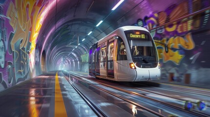 Empowering Commute Modern Light Rail Inspiring Positive Vibes in Colorful Tunnel