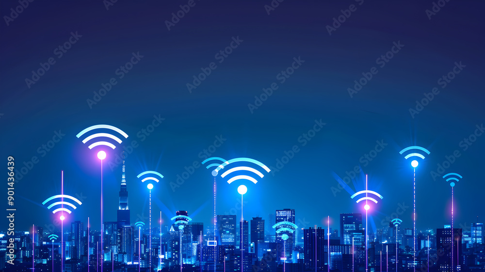 Poster wireless network and connection city. generative ai.