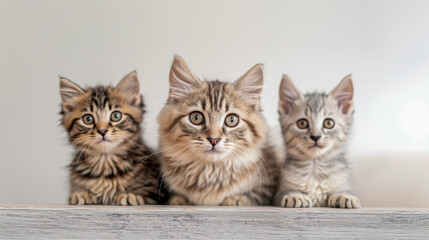 Fototapeta premium Three Siberian kittens of different ages.