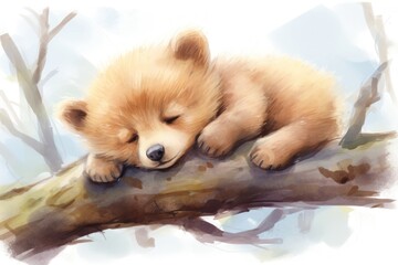 Obraz premium Cute baby bear cub sleeping drawing mammal.