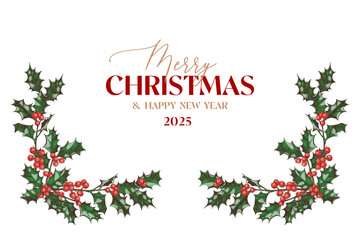 Christmas card with holly berry decorations © Marina Gorskaya