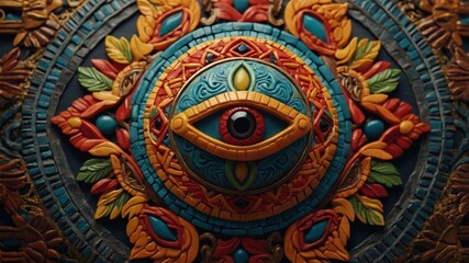 Background for Hispanic Heritage Month with Mandala God Eye Mexican or Peruvian or Latin American crafts.