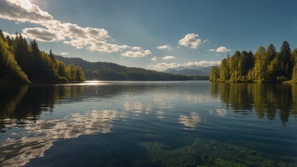 The beauty in nature was breathtaking at the lakeside, with the sunlight reflecting off the calm water of the lake, creating a magical ambiance.