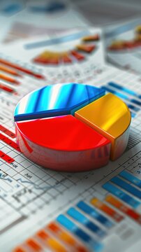 A colorful pie chart on financial graphs, showcasing data analysis and visualization for business intelligence.