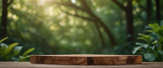 Fototapeta premium Photography nature wood podium product, photo on a flat front shot, soft green background, beautiful soft lighting and shadow, nature background, elegant podium,.