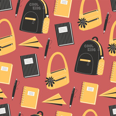 School Days Seamless Pattern with school supplies