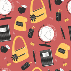 School Days Seamless Pattern with school supplies