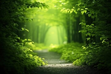 Fototapeta premium Lush green forest pathway tranquility