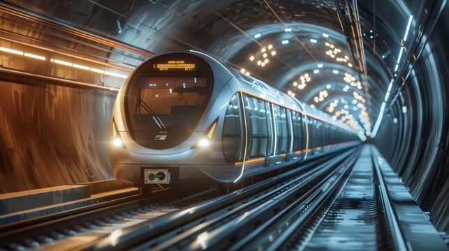 TechInfused Urban Transport Metro Train in Smart Tunnel with Data Analytics Visualizations
