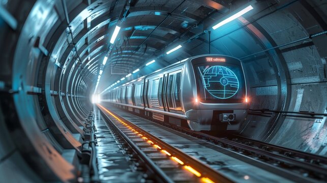 TechInfused Urban Transport Metro Train in Smart Tunnel with Data Analytics Visualizations