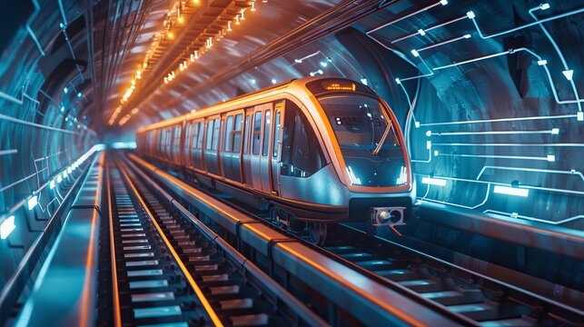 TechInfused Urban Transport Metro Train in Smart Tunnel with Data Analytics Visualizations
