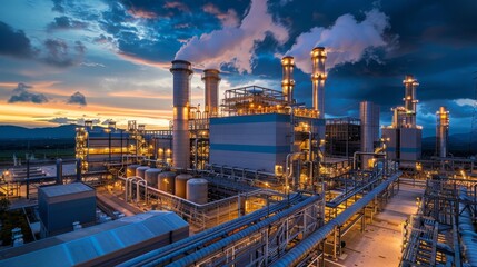 Glowing Power Plant Harnessing Energy at Twilight with Efficiency and Innovation