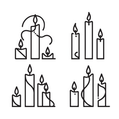 a single-line black candle silhouette set with a white background