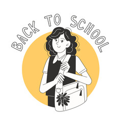 A schoolgirl with a school bag on her shoulder