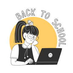 A schoolgirl fell asleep at the laptop while doing her homework