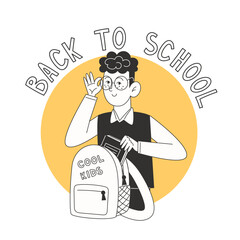 A schoolboy in a school uniform packs a backpack to school