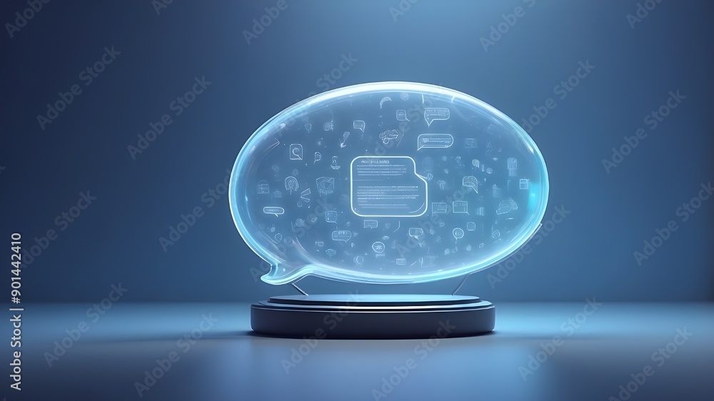 Poster innovative speech-bubble-equipped gpt hologram on hazy blue background