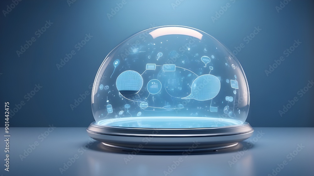 Poster innovative speech-bubble-equipped gpt hologram on hazy blue background