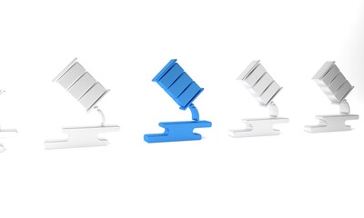 Blue Barrel oil leak icon isolated on white background. Minimalism concept. 3D render illustration