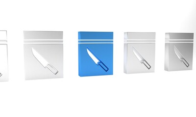 Blue Evidence bag and knife icon isolated on white background. Minimalism concept. 3D render illustration