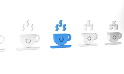 Blue Coffee cup icon isolated on white background. Tea cup. Hot drink coffee. Minimalism concept. 3D render illustration