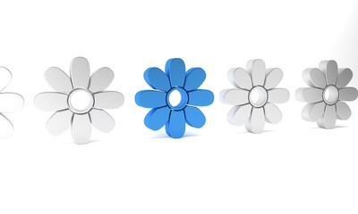 Blue Flower icon isolated on white background. 8 March. International Happy Women Day. Minimalism concept. 3D render illustration