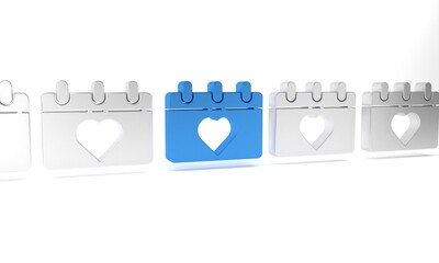 Blue Calendar with 8 March icon isolated on white background. International Happy Women Day. Minimalism concept. 3D render illustration