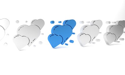 Blue Heart icon isolated on white background. Romantic symbol linked, join, passion and wedding. 8 March. Happy Women Day. Minimalism concept. 3D render illustration