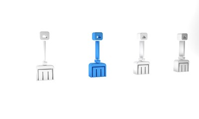 Blue Snow shovel icon isolated on white background. Minimalism concept. 3D render illustration
