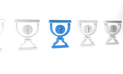 Blue Christian chalice icon isolated on white background. Christianity icon. Happy Easter. Minimalism concept. 3D render illustration