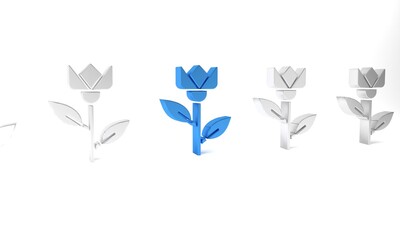 Blue Flower tulip icon isolated on white background. Minimalism concept. 3D render illustration