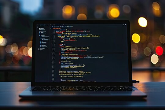 Software, web development, programming concept. Abstract Programming language and program code on screen laptop