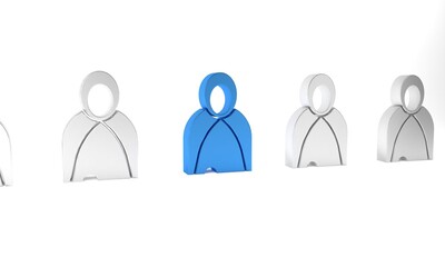 Fototapeta premium Blue Mantle, cloak, cape icon isolated on white background. Magic cloak of mage, wizard and witch for halloween design. Minimalism concept. 3D render illustration