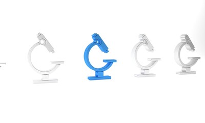 Blue Microscope icon isolated on white background. Chemistry, pharmaceutical instrument, microbiology magnifying tool. Minimalism concept. 3D render illustration