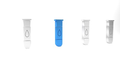 Blue Blood test and virus molecule coronavirus icon isolated on white background. Coronavirus, COVID-19. 2019-nCoV. Minimalism concept. 3D render illustration