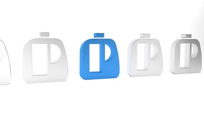 Blue Plastic bottles for laundry detergent, bleach, dishwashing liquid or another cleaning agent icon isolated on white background. Minimalism concept. 3D render illustration