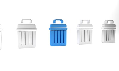 Blue Trash can icon isolated on white background. Garbage bin sign. Recycle basket icon. Office trash icon. Minimalism concept. 3D render illustration