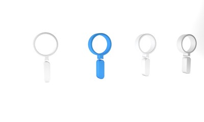 Blue Magnifying glass icon isolated on white background. Search, focus, zoom, business symbol. Minimalism concept. 3D render illustration