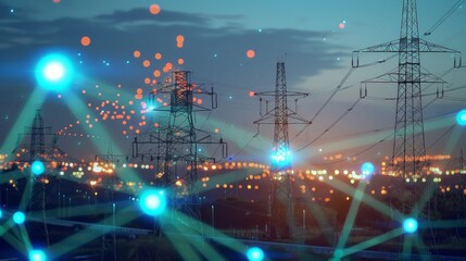 Fototapeta premium Electric Dreams Futuristic Power Complex at Twilight with Sustainable Solutions