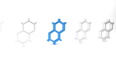 Blue Chemical formula icon isolated on white background. Abstract hexagon for innovation medicine, health, research and science. Minimalism concept. 3D render illustration