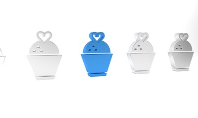 Blue Wedding cake with heart icon isolated on white background. Minimalism concept. 3D render illustration