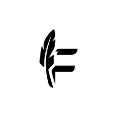 letter combination with feather in black color and white background