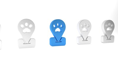 Blue Location pet grooming icon isolated on white background. Pet hair salon. Barber shop for dogs and cats. Minimalism concept. 3D render illustration