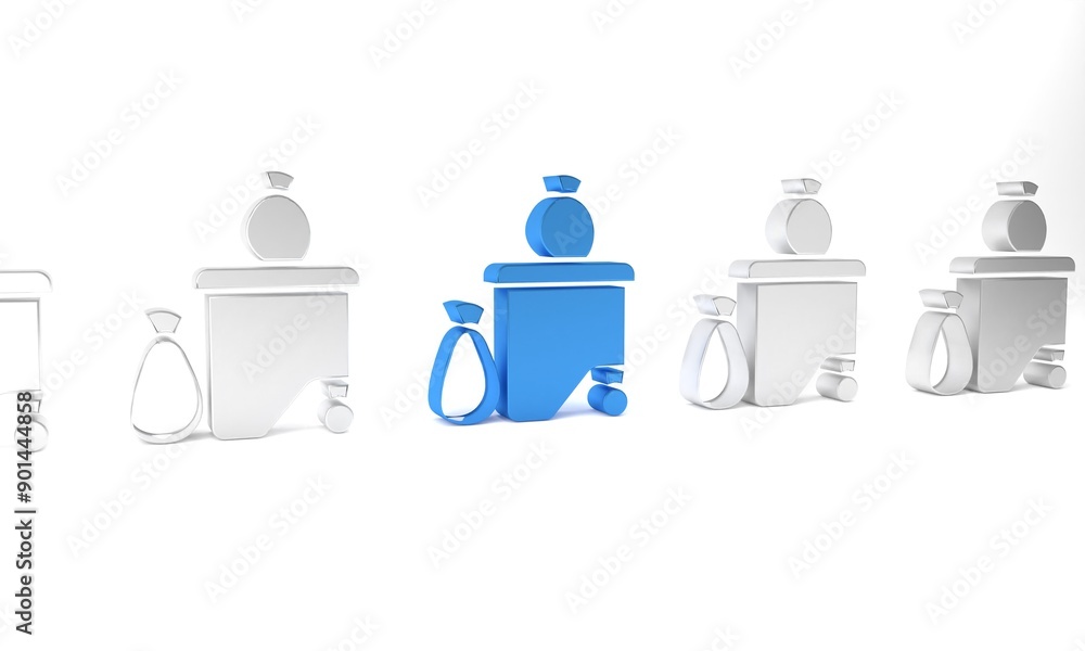 Poster blue dumpsters being full with garbage icon isolated on white background. garbage is pile lots dump.