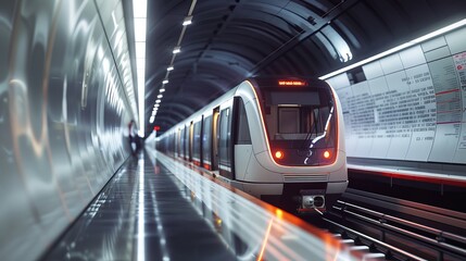 Urban Inspiration Modern Subway Train Arriving at Poetic Platform