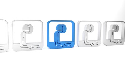 Blue Wastewater icon isolated on white background. Sewer pipe. From the pipe flowing liquid into the river. Minimalism concept. 3D render illustration