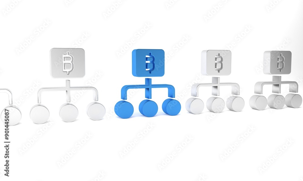 Poster blue blockchain technology bitcoin icon isolated on white background. abstract geometric block chain