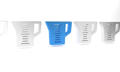 Blue Measuring cup to measure dry and liquid food icon isolated on white background. Plastic graduated beaker with handle. Minimalism concept. 3D render illustration